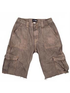 Distressed Baggy Cargo Cutoff Shorts Overdyed Size 7 Waist 29" Grunge Y2K Unique